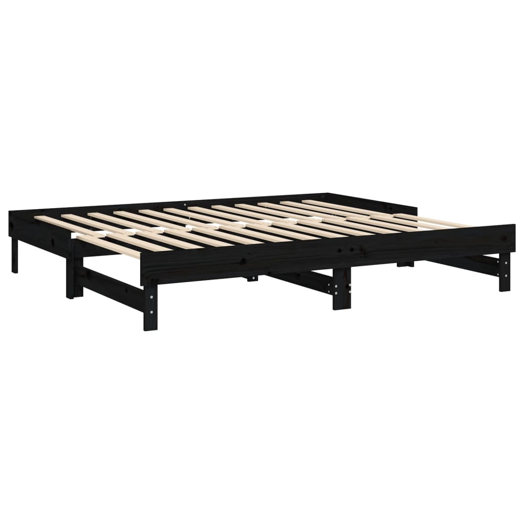 daybed med udtræk 2x(100x200) cm massivt fyrretræ sort