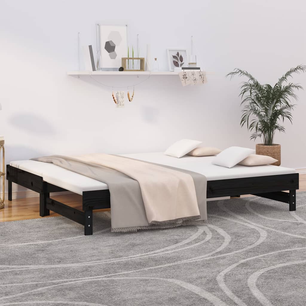 daybed med udtræk 2x(100x200) cm massivt fyrretræ sort