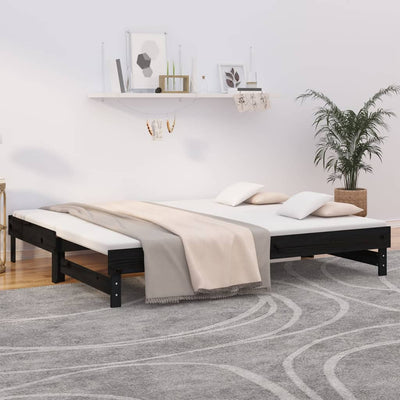 daybed med udtræk 2x(100x200) cm massivt fyrretræ sort