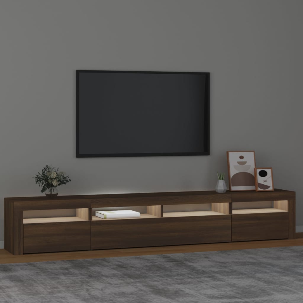 tv-skab med LED-lys 240x35x40 cm brun egetræ