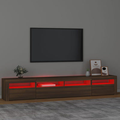 tv-skab med LED-lys 240x35x40 cm brun egetræ