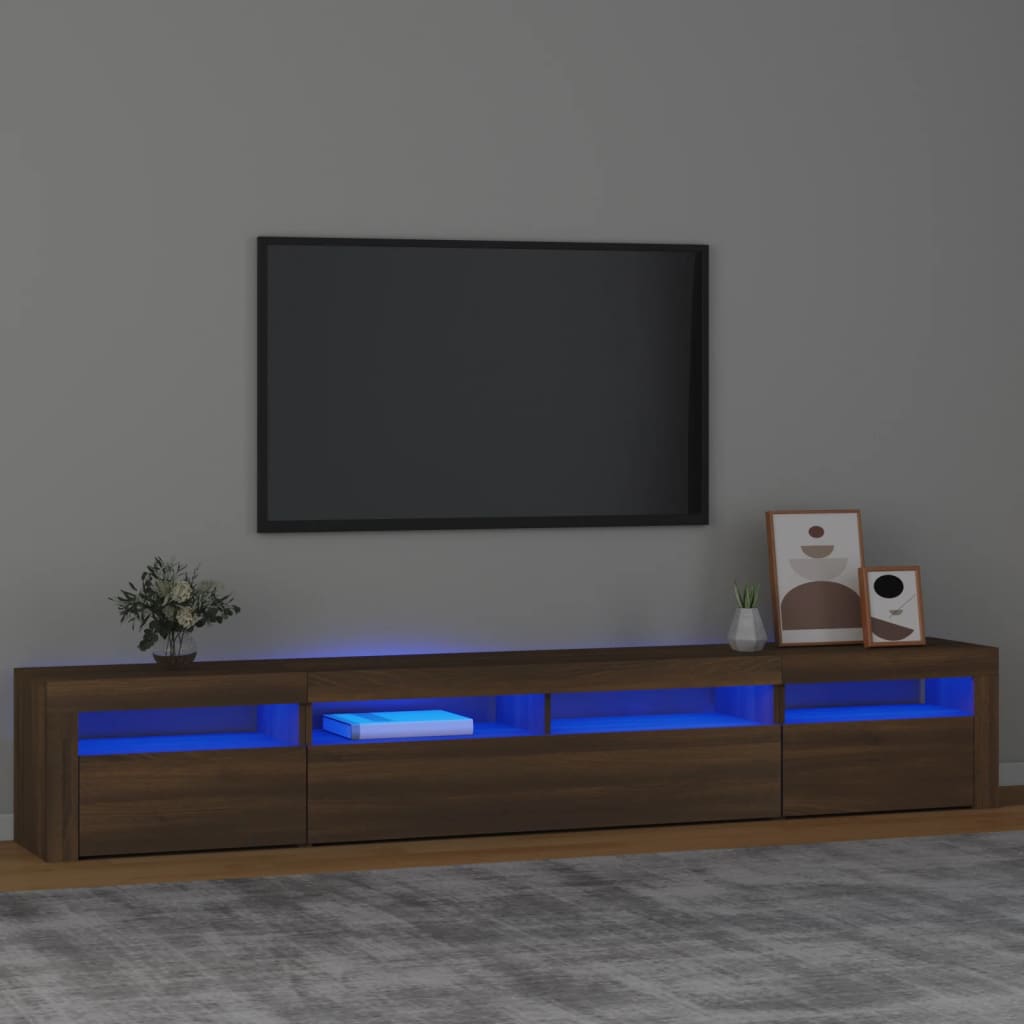 tv-skab med LED-lys 240x35x40 cm brun egetræ
