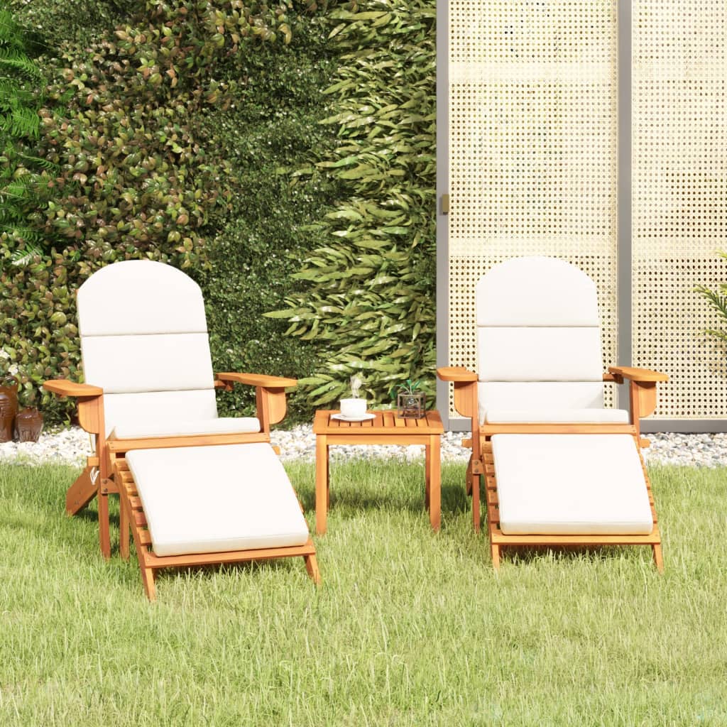 Adirondack-loungesæt til haven 3 dele massivt akacietræ