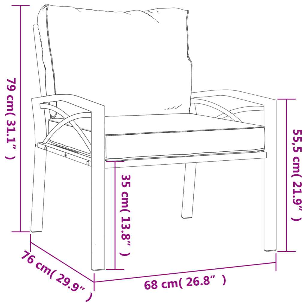 havestole 2 stk. med grå hynder 68x76x79 cm stål