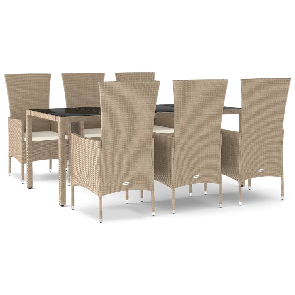 spisebordssæt til haven 7 dele med hynder polyrattan beige
