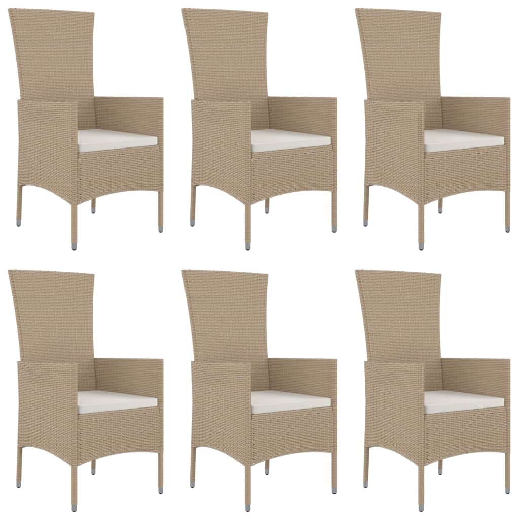 spisebordssæt til haven 7 dele med hynder polyrattan beige