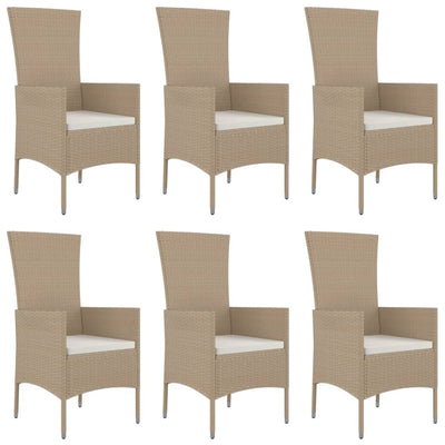 spisebordssæt til haven 7 dele med hynder polyrattan beige