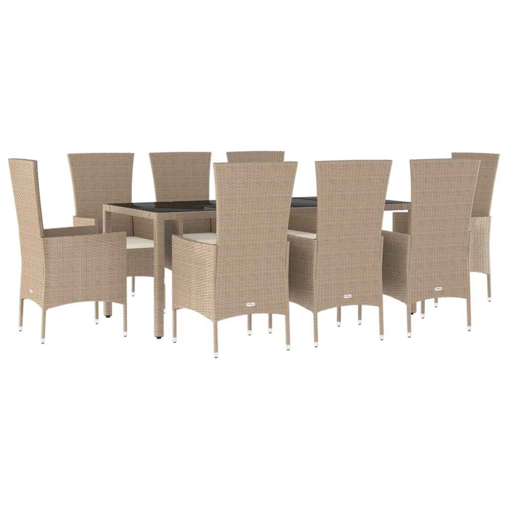 spisebordssæt til haven 9 dele med hynder polyrattan beige