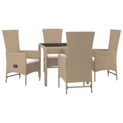 spisebordssæt til haven 5 dele med hynder polyrattan beige