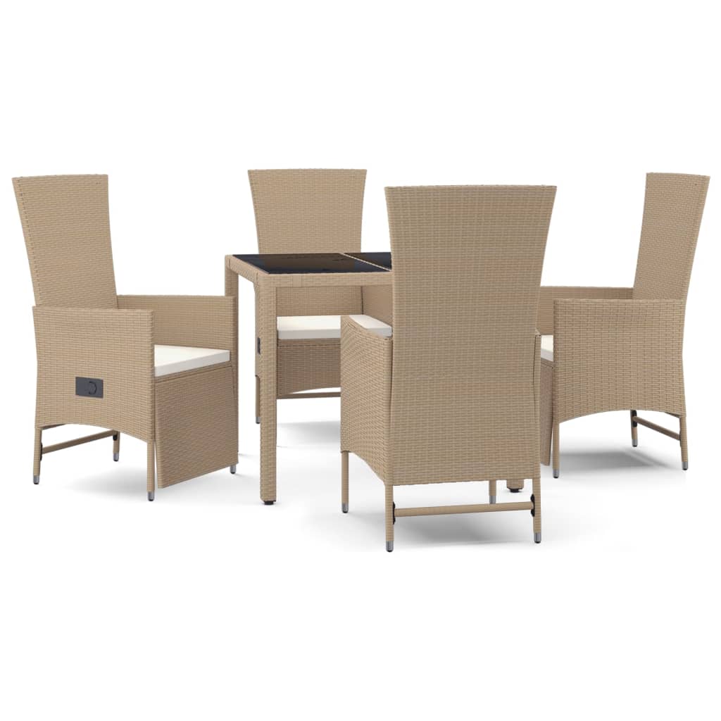 spisebordssæt til haven 5 dele med hynder polyrattan beige