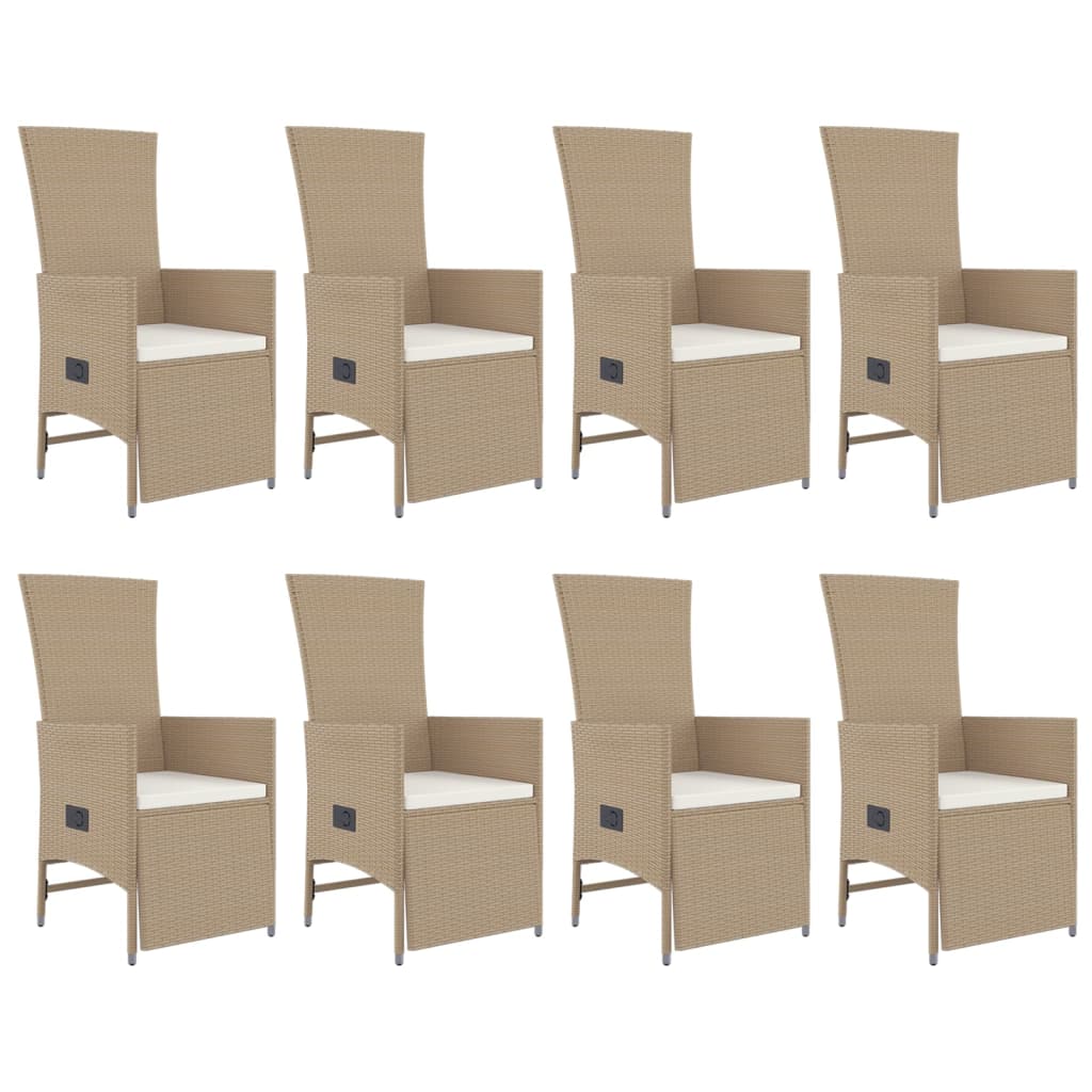 spisebordssæt til haven 9 dele med hynder polyrattan beige