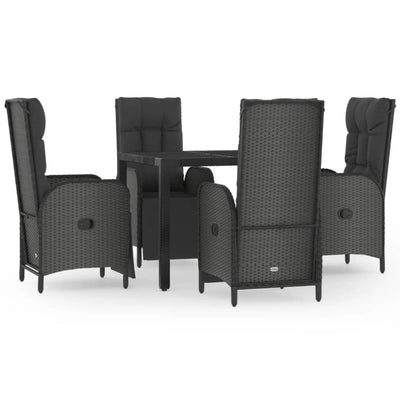 spisebordssæt til haven 5 dele med hynder polyrattan sort