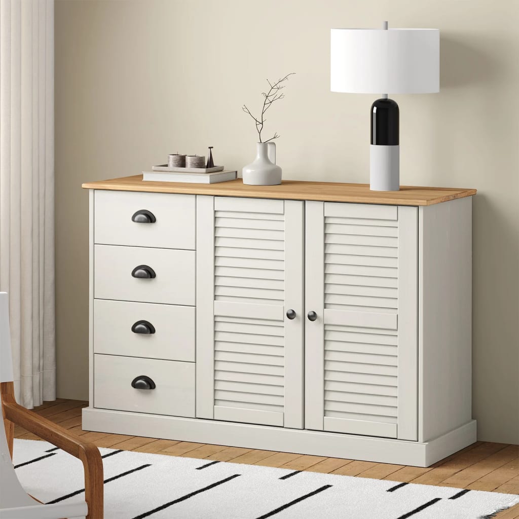 skænk med skuffer VIGO 113x40x75 cm massivt fyrretræ hvid