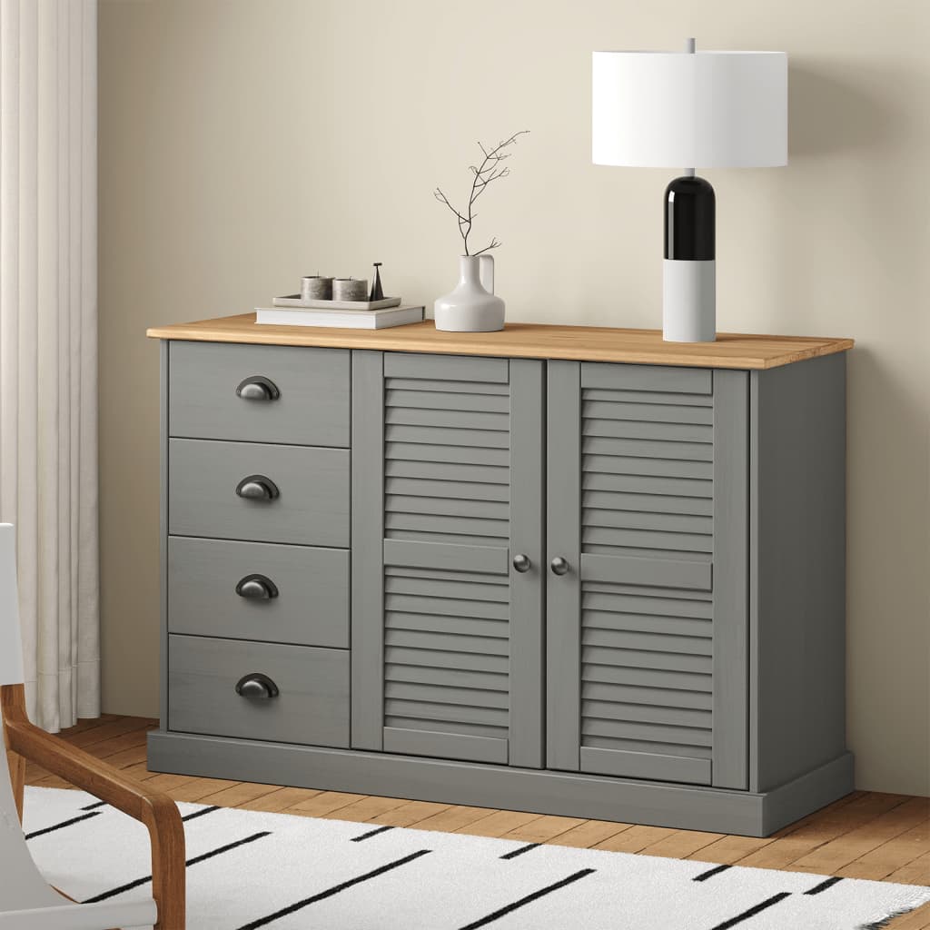 skænk med skuffer VIGO 113x40x75 cm massivt fyrretræ grå