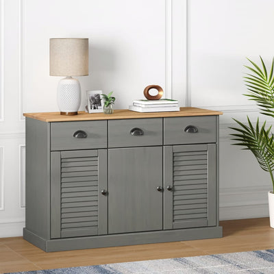 skænk med skuffer VIGO 113x40x75 cm massivt fyrretræ grå