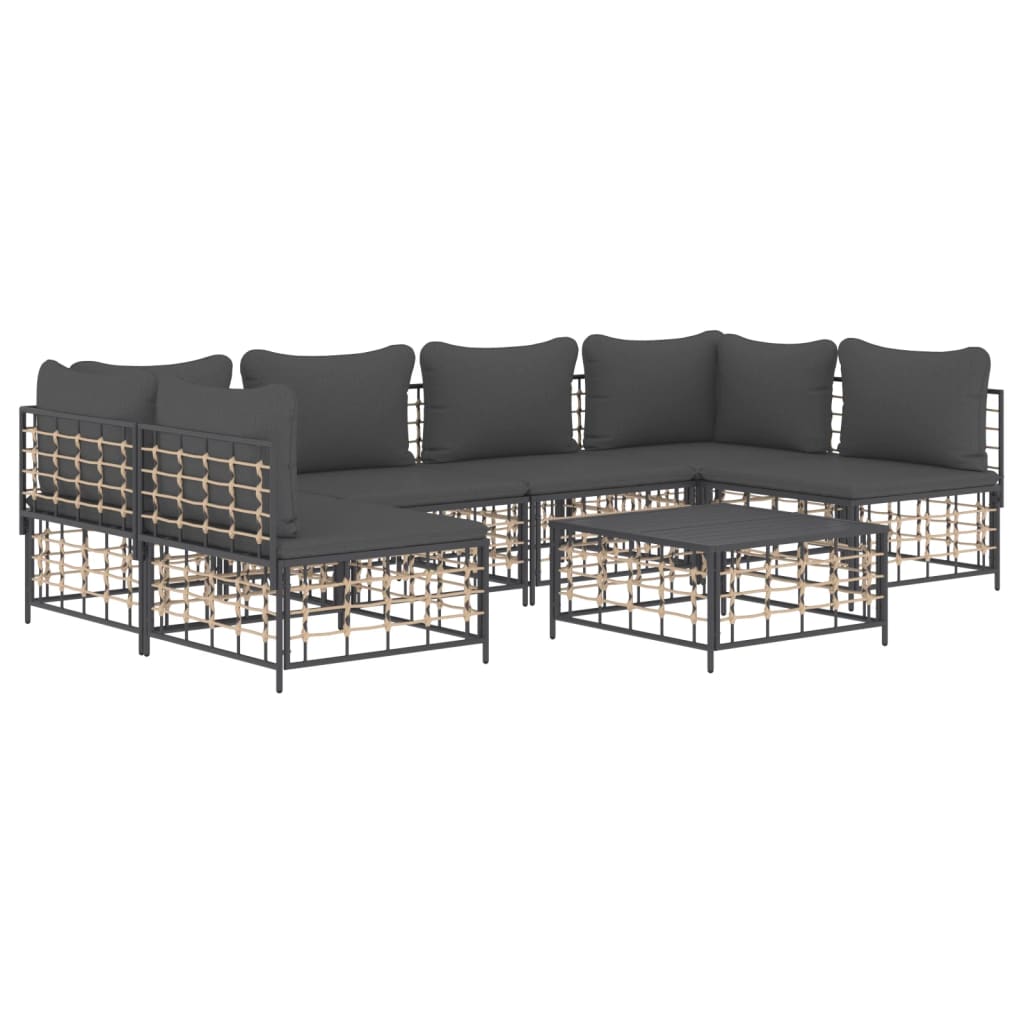 loungesæt til haven 7 dele med hynder polyrattan antracitgrå