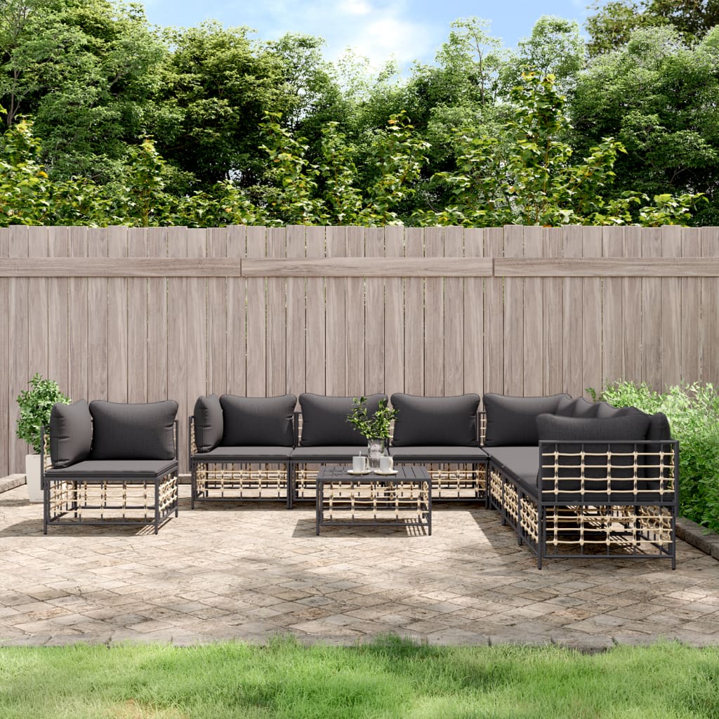 loungesæt til haven 9 dele med hynder polyrattan antracitgrå