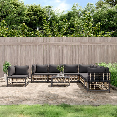 loungesæt til haven 9 dele med hynder polyrattan antracitgrå