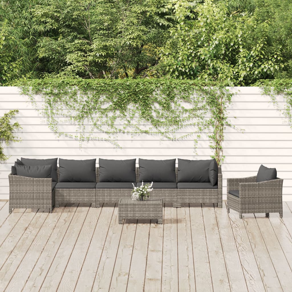 loungesæt til haven 8 dele med hynder polyrattan grå