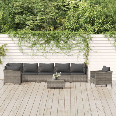 loungesæt til haven 8 dele med hynder polyrattan grå