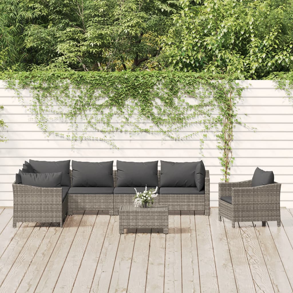 loungesæt til haven 8 dele med hynder polyrattan grå