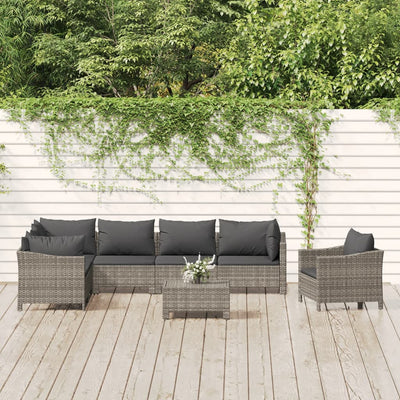 loungesæt til haven 8 dele med hynder polyrattan grå