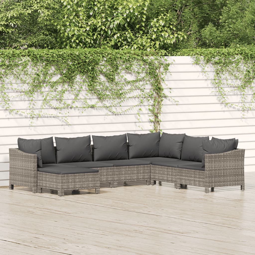 loungesæt til haven 7 dele med hynder polyrattan grå