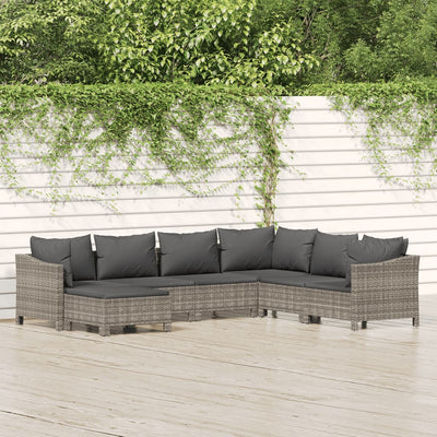 loungesæt til haven 7 dele med hynder polyrattan grå