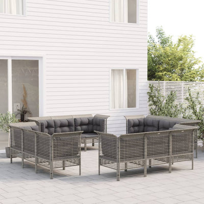 loungesæt til haven 12 dele med hynder polyrattan grå