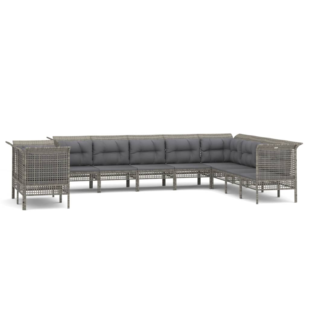 loungesæt til haven 10 dele med hynder polyrattan grå