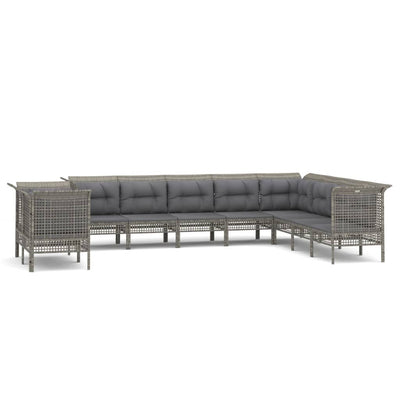 loungesæt til haven 10 dele med hynder polyrattan grå