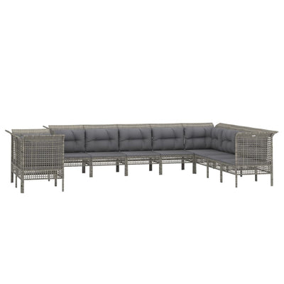 loungesæt til haven 10 dele med hynder polyrattan grå