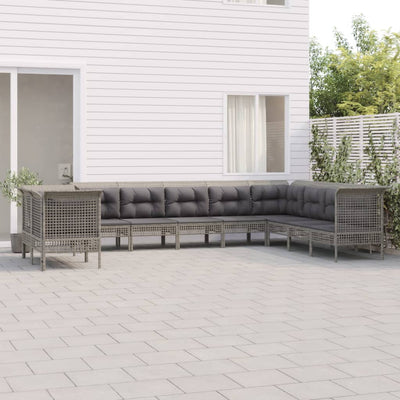 loungesæt til haven 10 dele med hynder polyrattan grå