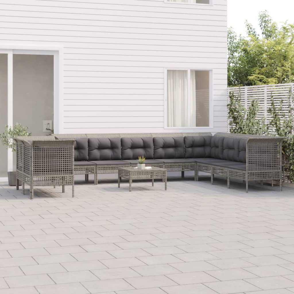 loungesæt til haven 11 dele med hynder polyrattan grå