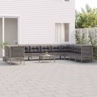loungesæt til haven 11 dele med hynder polyrattan grå