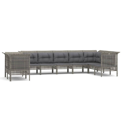 loungesæt til haven 9 dele med hynder polyrattan grå