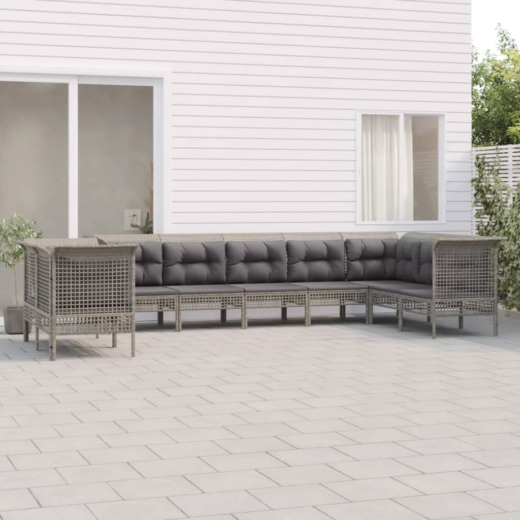 loungesæt til haven 9 dele med hynder polyrattan grå