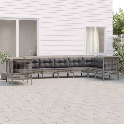 loungesæt til haven 9 dele med hynder polyrattan grå