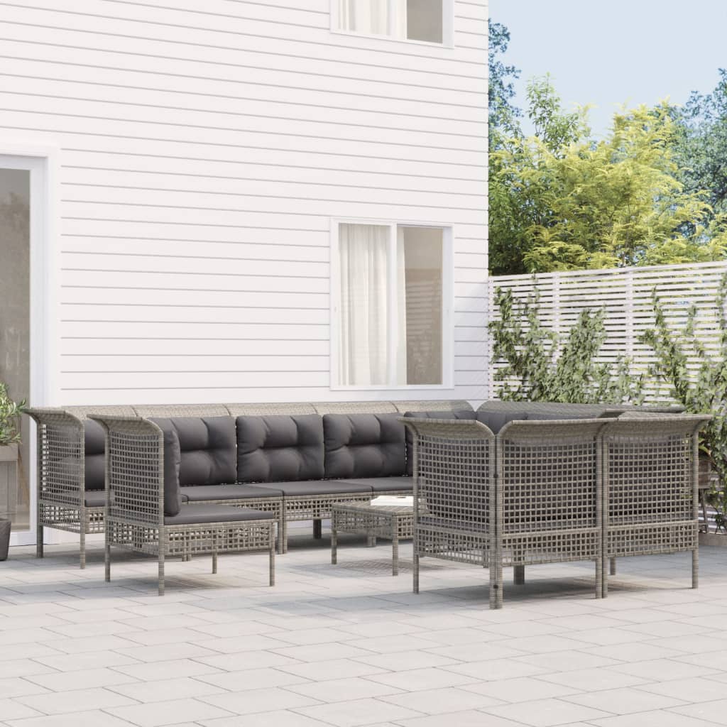 loungesæt til haven 11 dele med hynder polyrattan grå