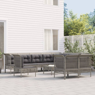 loungesæt til haven 11 dele med hynder polyrattan grå