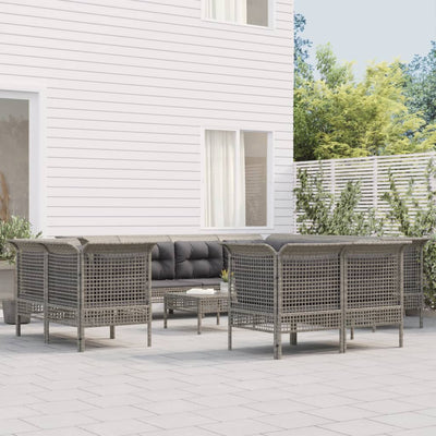 loungesæt til haven 11 dele med hynder polyrattan grå