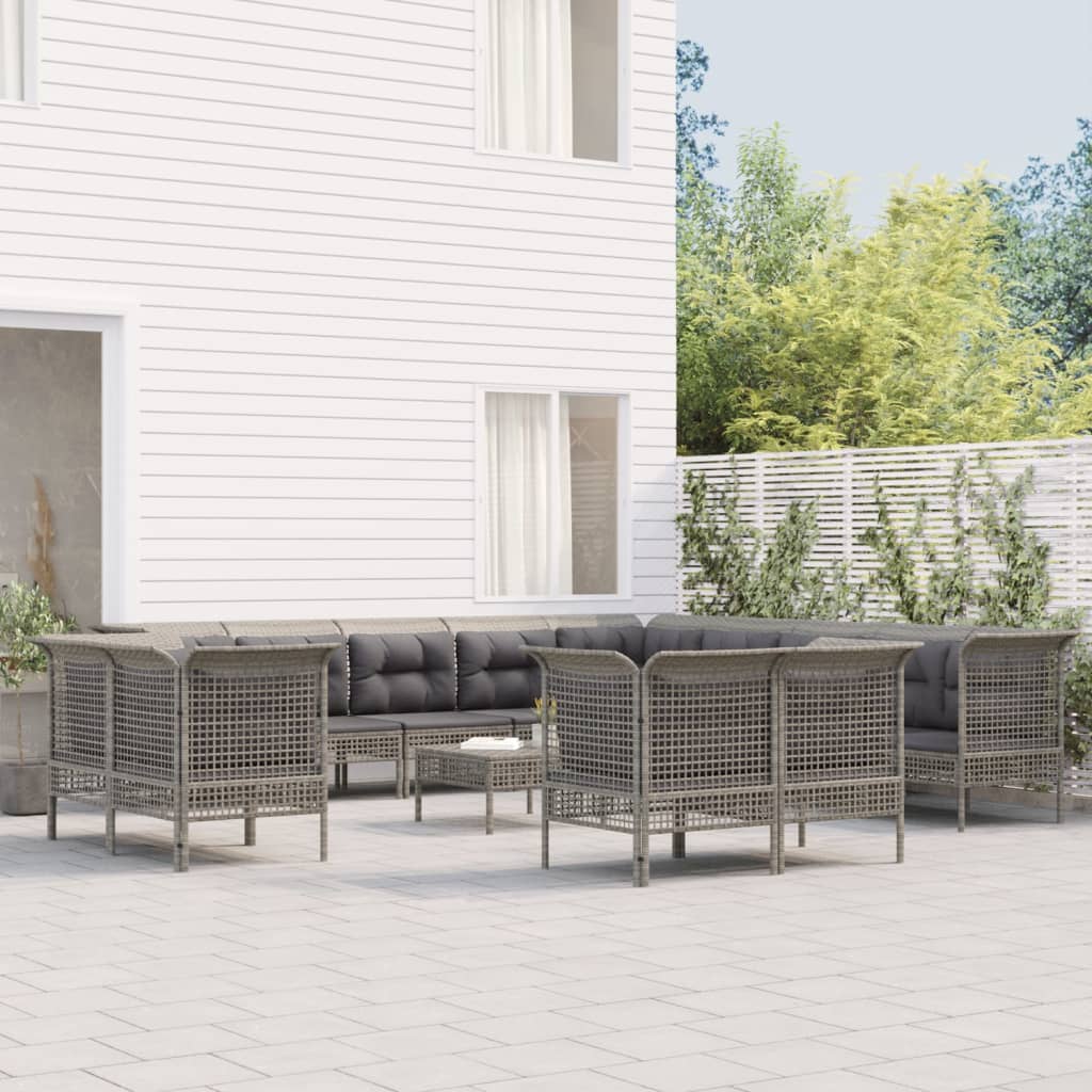 loungesæt til haven 13 dele med hynder polyrattan grå