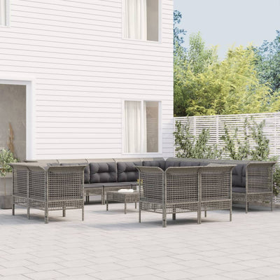 loungesæt til haven 13 dele med hynder polyrattan grå