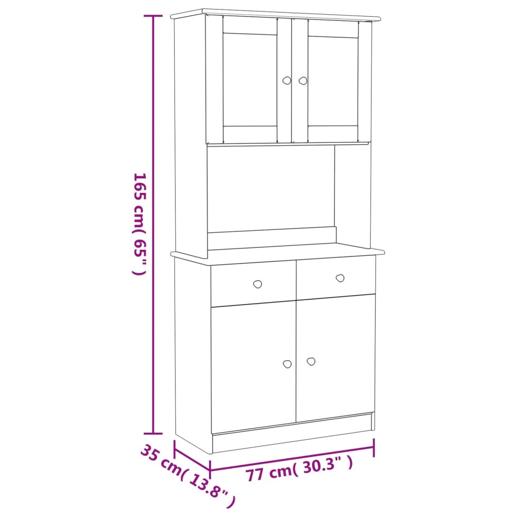 højskab ALTA 77x35x165 cm massivt fyrretræ hvid