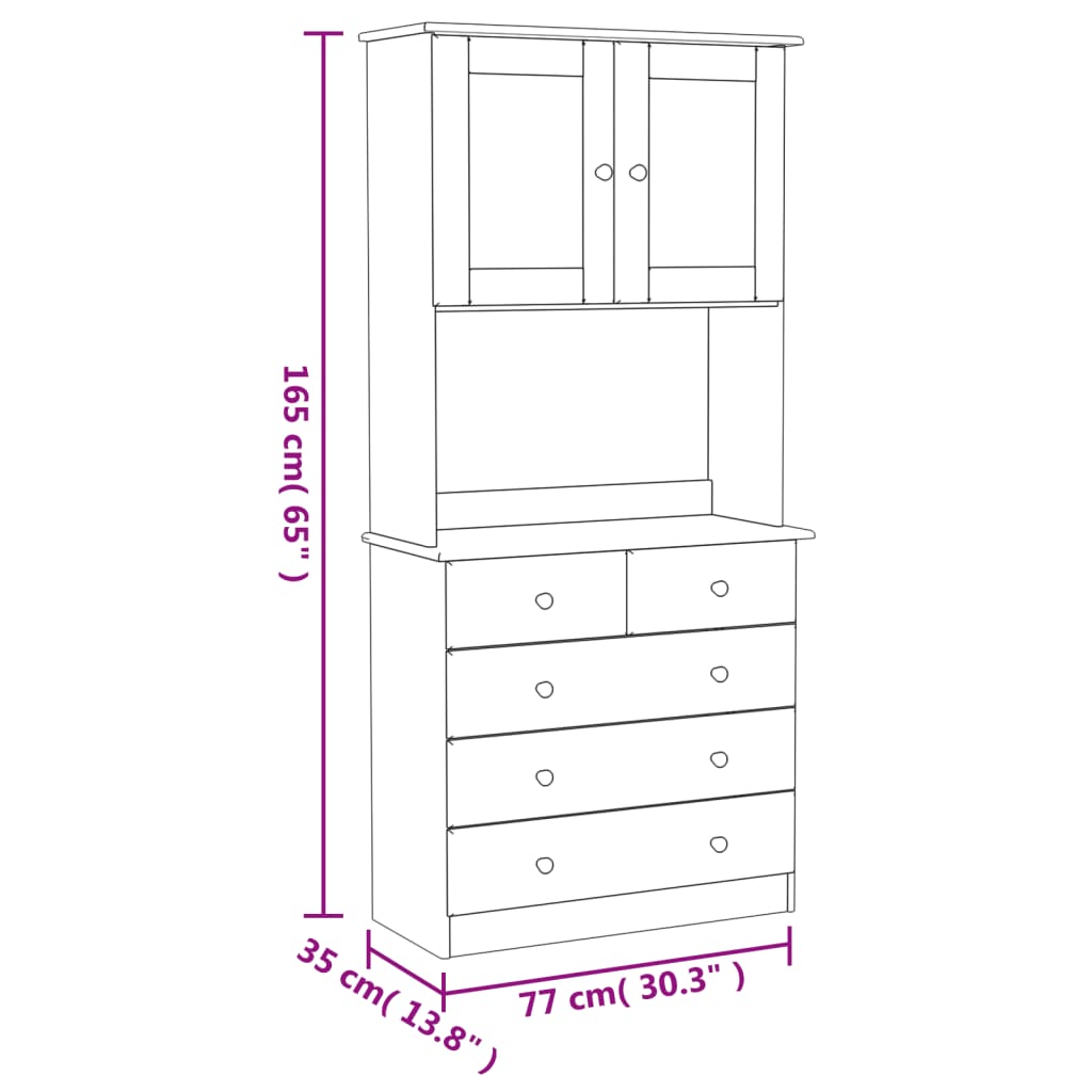 højskab ALTA 77x35x165 cm massivt fyrretræ hvid