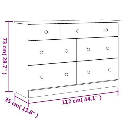 kommode ALTA 112x35x73 cm massivt fyrretræ hvid