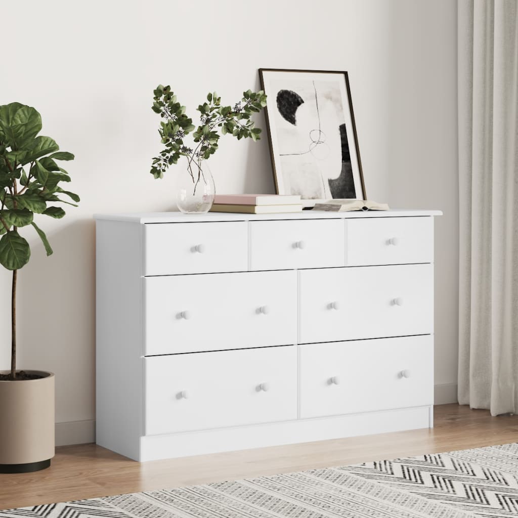 kommode ALTA 112x35x73 cm massivt fyrretræ hvid