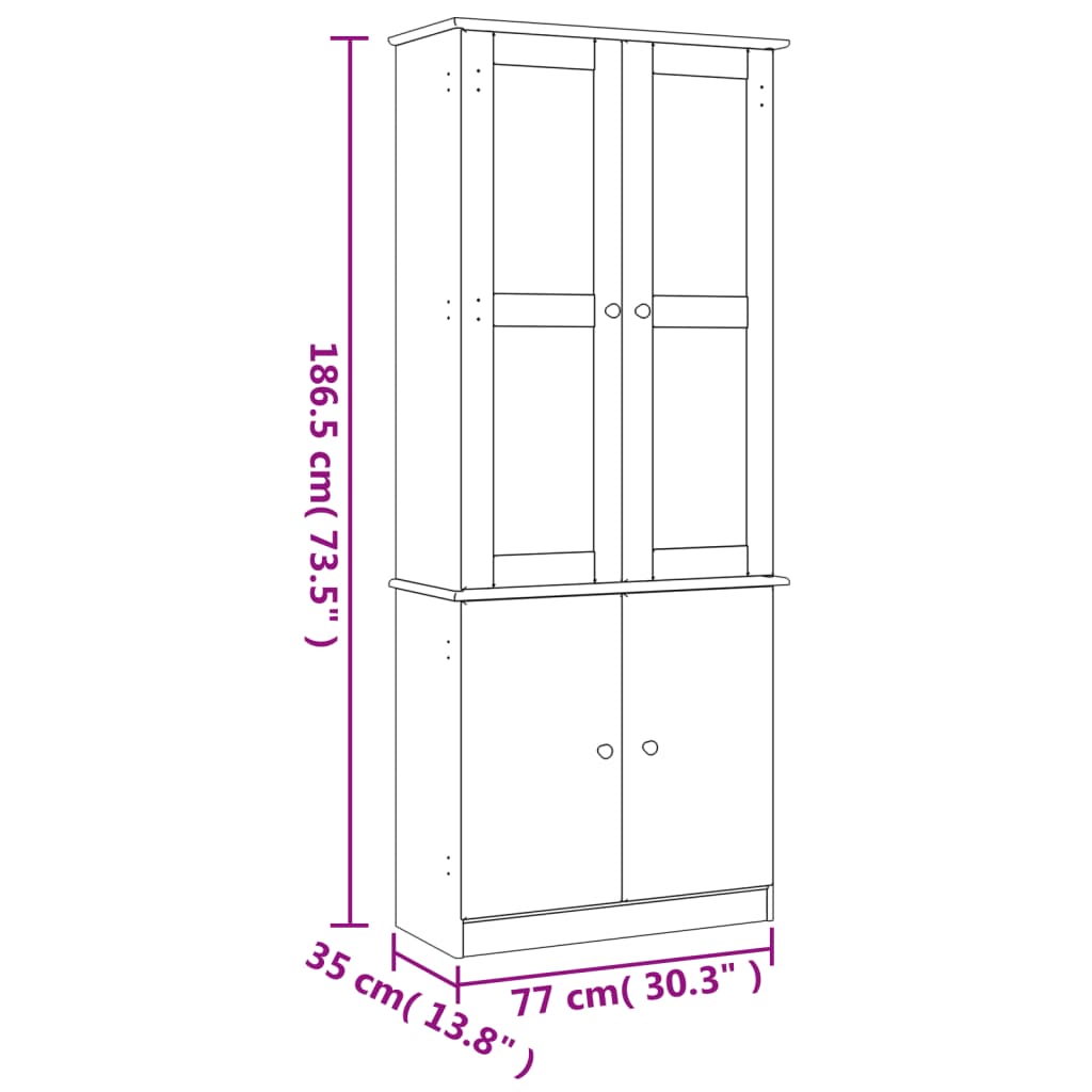 vitrineskab ALTA 77x35x186,5 cm massivt fyrretræ
