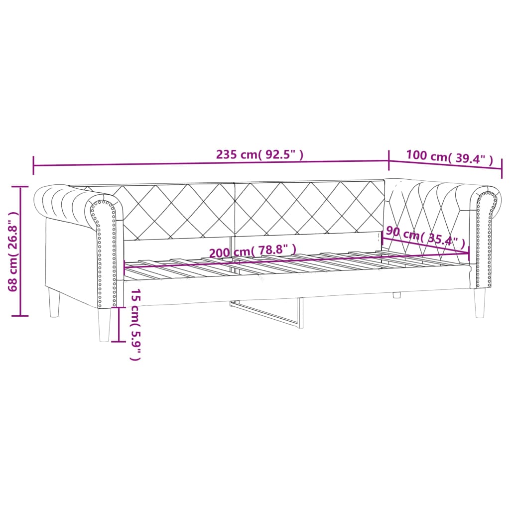 daybed 90x200 cm kunstlæder sort