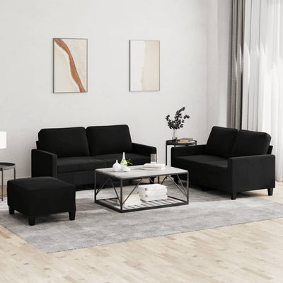 sofasæt 3 dele med hynder velour sort